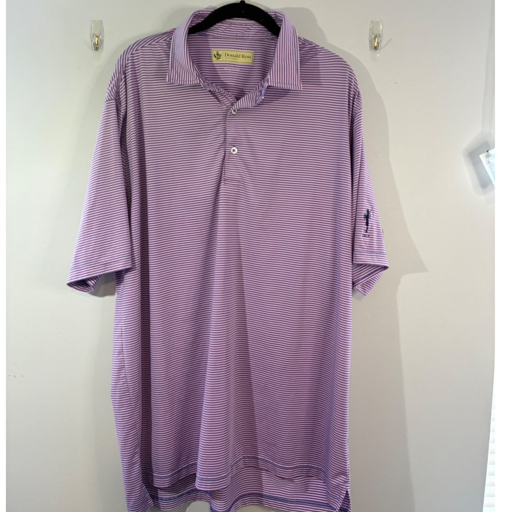Donald Ross Golf Polo‎ Shirt Striped Purple Athletic Stretch Mens Size L